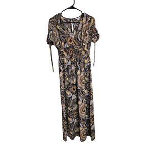 Bar III Woman's Paisley Maxi Dress With Keyhole Back & Puff Sleeves - Size S Str